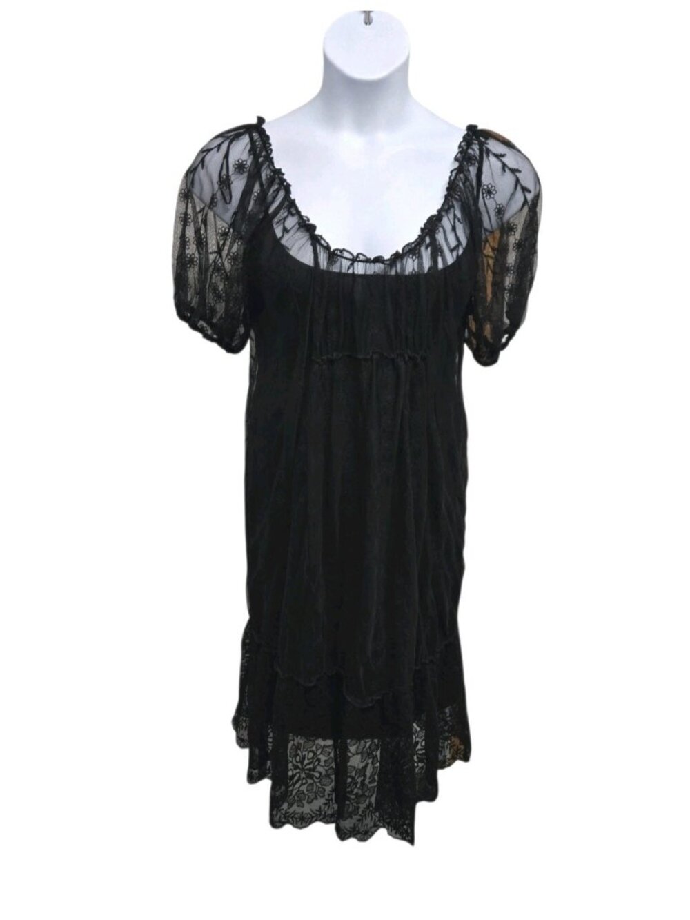 Zara Babydoll Dress Womens Sz Small Black Lace Mesh Overlay Whimsigoth Coquette